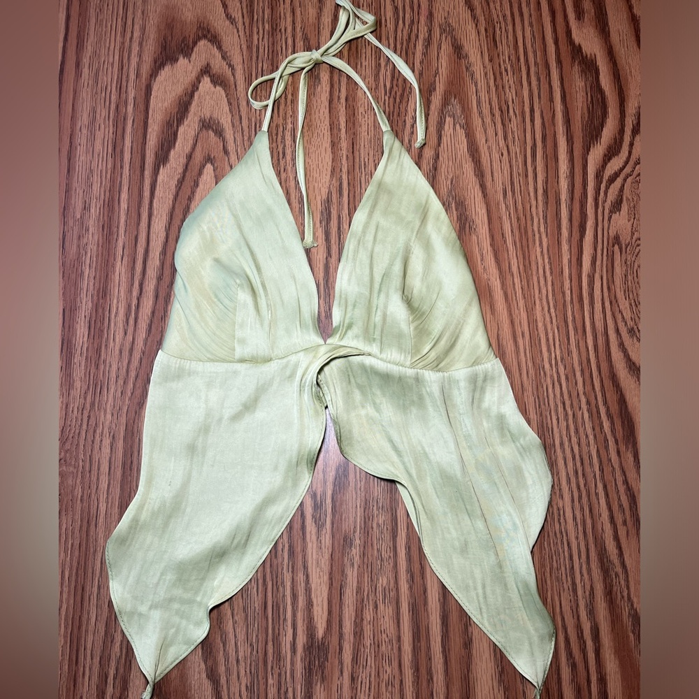 Green satin tie top open back